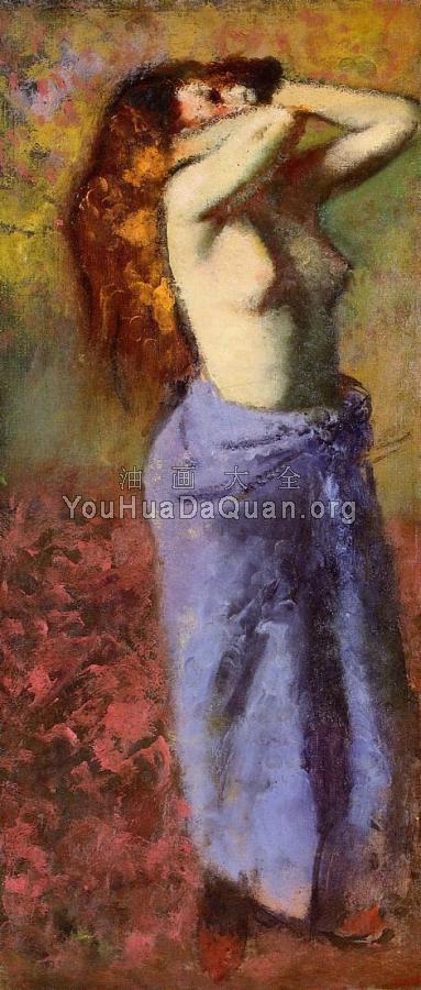 Woman in a Blue Dressing Gown, Torso Exposed - 埃德加·德加